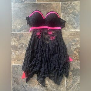 Elegant Black and Pink Lace Lingerie Top